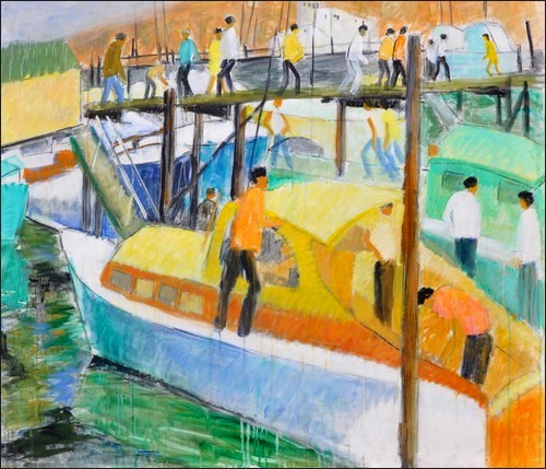 Figures on Deck of Yellow Boat
